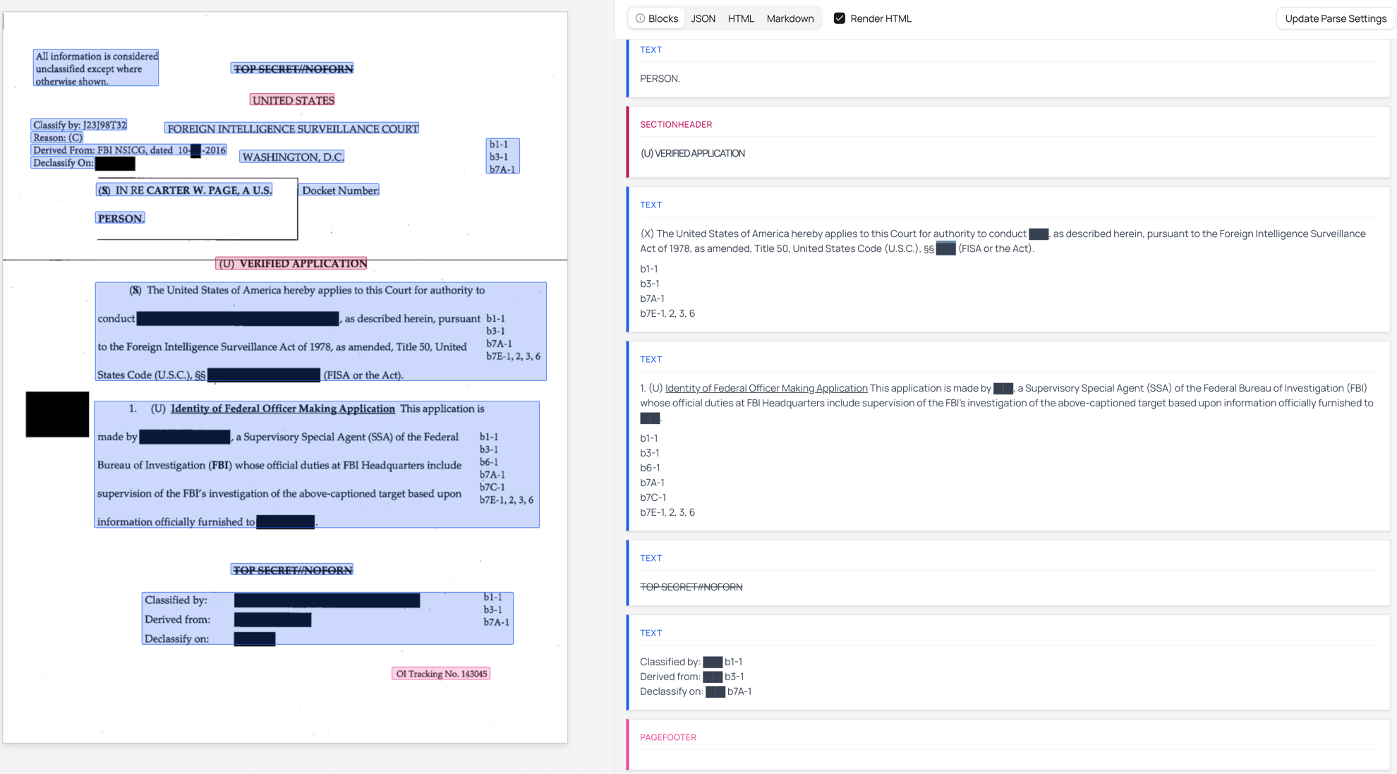 Redaction handling in classified documents